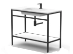 Meuble vasque avec une structure en métal noir lui conférant un style industriel. Le plan vasque blanc apporte une touche contemporaine. Ce meuble de salle de bain est à la fois pratique et esthétique, et s'intègre dans tous les types d'intérieurs.